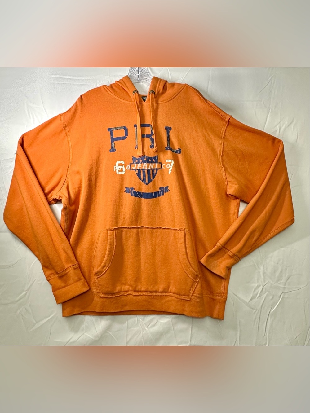 Polo Jean Company Men’s Orange Pullover Hoodie with Navy Crest